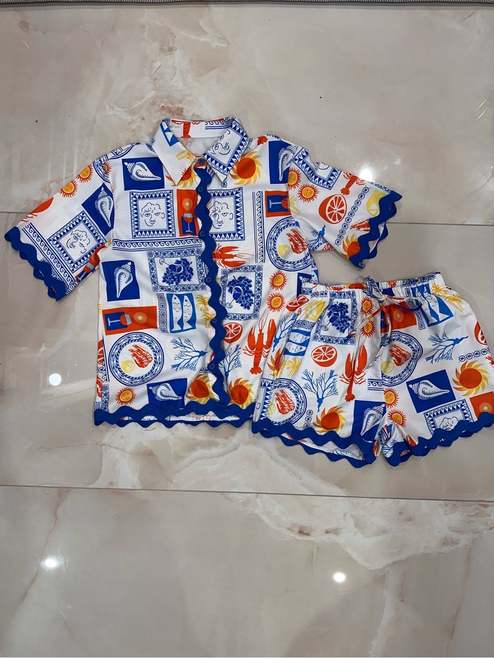 Women’s Printed Bermuda Shorts Set — Blue & Orange